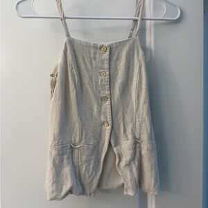 Beige Button-Front Sleeveless Romper